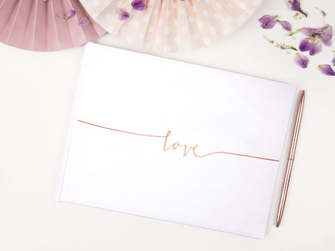 White Guest Book - Rose Gold Love