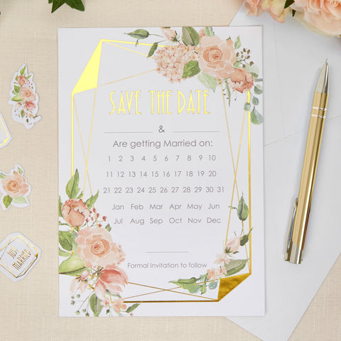 Geo Floral Save The Date Cards - 10 Pack