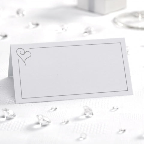 White with Silver Heart Place Cards