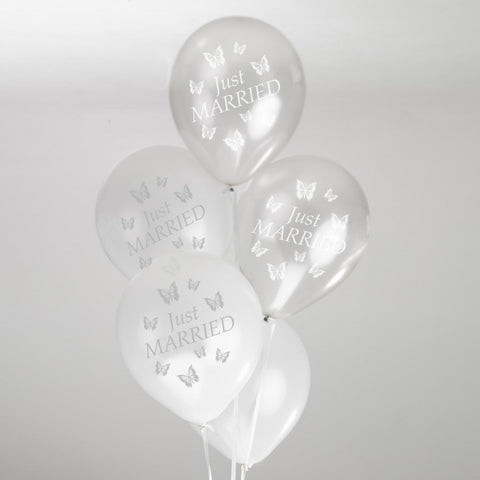 Silver and White Butterfly Print Balloons - 8 Pack
