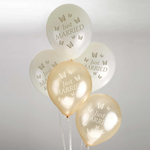 Ivory and Gold Butterfly Print Balloons - 8 Pack