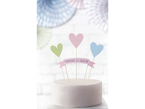 Pastel Heart and Banner Cake Toppers