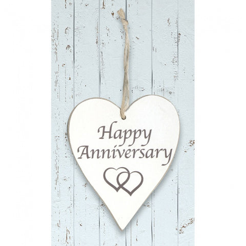 White Wooden Heart 'Happy Anniversary'